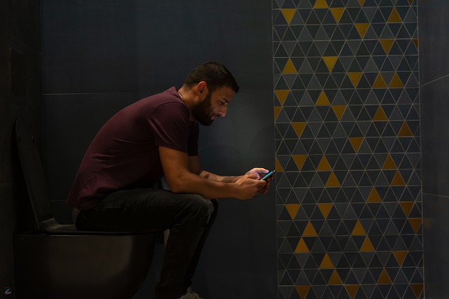 An image illustrating a phone and a toilet, accompanied by the text "Using Your Phone in the Toilet: The Hidden Dangers and Health Risks."